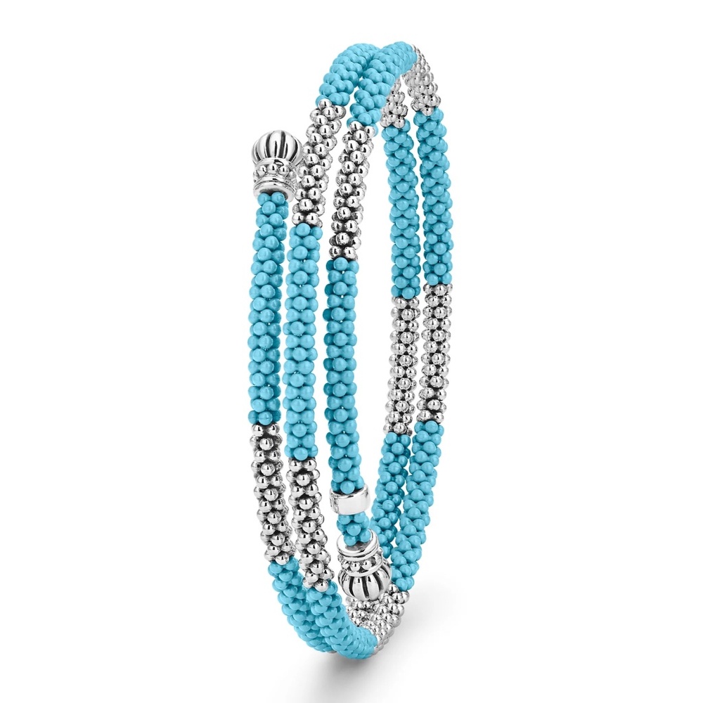 LAGOS Caviar Sterling Silver Blue Ceramic Beaded Coil Bracelet - Picture 3 of 16